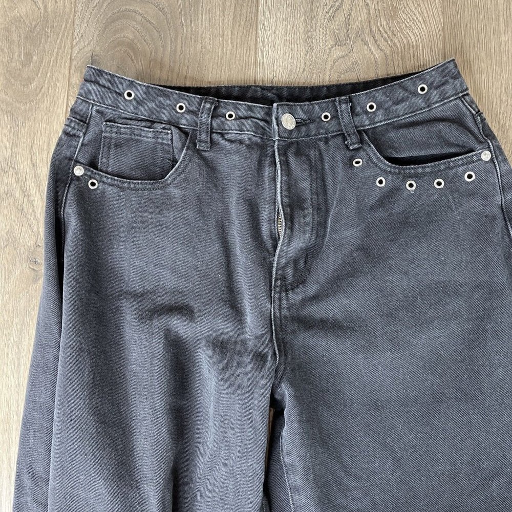 Shein Jeans Womens M Black Jeans Stainless Gromets Wide Leg Zip Button Pockets - Picture 5 of 10